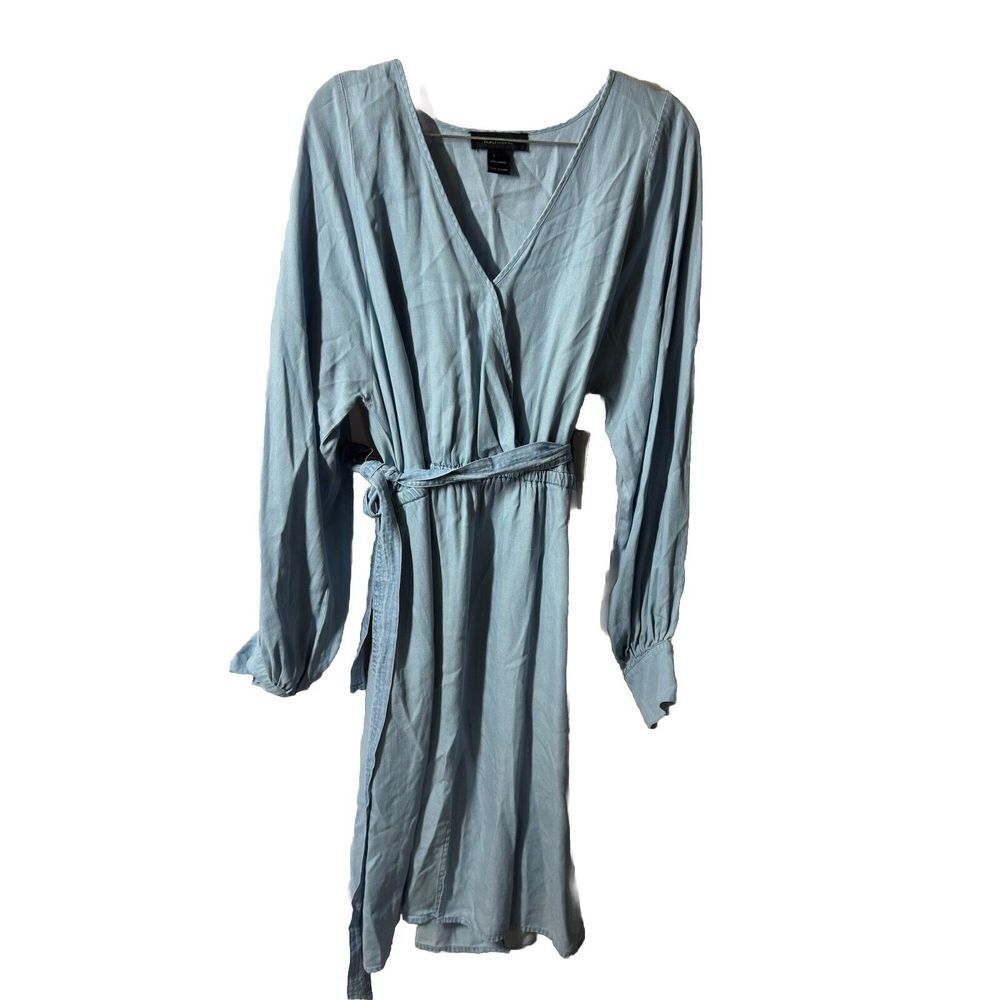 Karen Kane Dress Faux Wrap Chambray‎ Large Work Church
